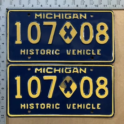 1971 Michigan Historic Vehicle License Plate Pair 107 X 08 Unused 15383 • $22.38