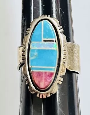 Vtg P A Smith Navajo Sterling Silver Multi Inlay Turquoise Ring Adj • $59.99