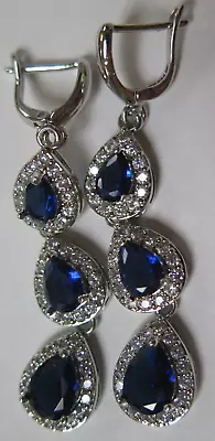 Sterling Silver Horse Stirrup Earrings BLUE STONES - .925 STERLING • $15