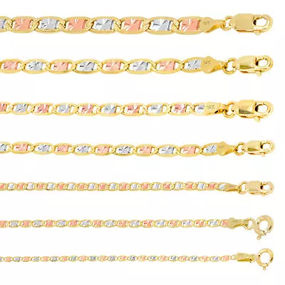 14K Solid Yellow Rose White Tri Gold 1.5mm-6mm Valentino Chain Necklace 16 - 26  • $95.99