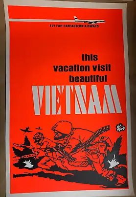 FLY FAREASTERN AIRLINES VIETNAM WAR VINTAGE 1970's BLACKLIGHT NOS POSTER -NICE! • $99.95