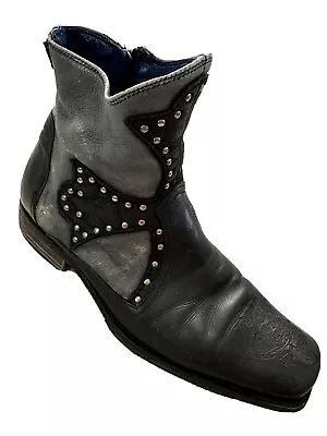 Mark Nason Rock Lives Mens Black Ankle Studded Cross Dragon Leather Boots Sz 8.5 • $150