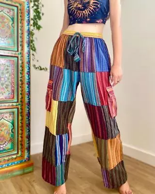 Patchwork Striped Trousers Hippie Pants  - Festival Fair Trade Ethical • £24