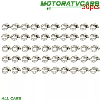 ALL-CARB 50× 3/8 -1/2 Adjustable Stainless Drive Hose Clamps Fuel Line Worm Clip • $9