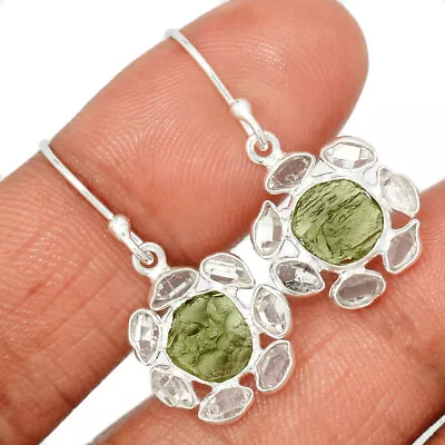 Natural Genuine Czech Moldavite & H.D. 925 Silver Earrings SY6 CE28621 • $16.99