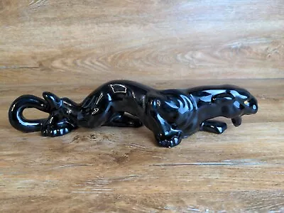 Jewel Eye Black Panther VTG MCM 13.5  Long Ceramic Mantel Statue Crouching  • $65