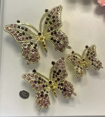 Set 3  Pink Butterfly's With Magnet Hand Made By Keren Kopal & Austrian Crystal • $2.25