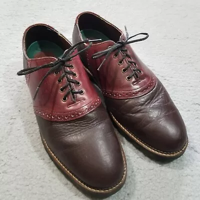 H.S. Trask Shoe Mens 9.5 Brown  Red Leather Oxford Two Tone Saddle Casual • $25.92