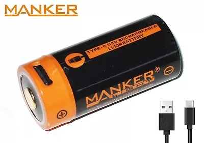 New Manker 18350 (1100mAh) 3.7V USB Protected Button Top Rechargeable Battery • £19.19