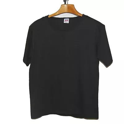 VINTAGE Anvil Brand Women’s Black T- Shirt Sz Large Made In USA Blank Deadstock  • $20