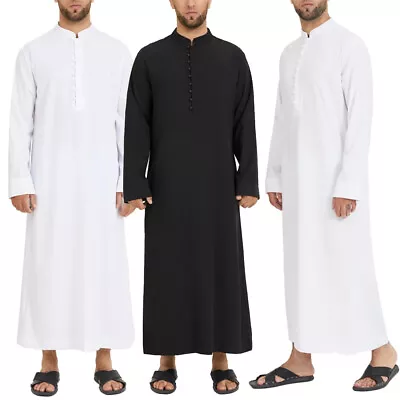 Islamic Muslim Men Jubba Robe Abaya Tunic Dress Clothes Long Sleeve Shirts Maxi • £15.55