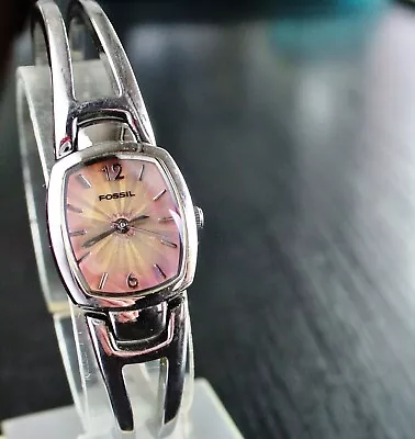 Vintage Fossil Rectangular Color Dial Quartz Women's All Ss Bracelet Dress Watch • $14.99