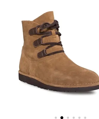 UGG Australia Boots  Women Elvi Suede Laceup Sheepskin  Chestnut Size US 9 • $45