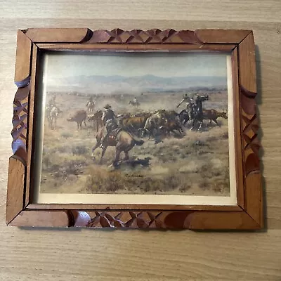 VTG LITHOGRAPH The Round Up By Charles M. Russell Framed • $149