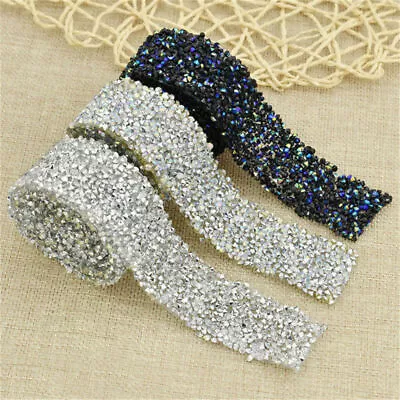 1 Yard AB Rhinestone Beaded Iron Sew On Applique Trim Wedding Bridal Dress Decor • $8.39