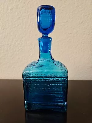 Vintage Blenko Handblown Square Glass Decanter In Turquoise  • $120