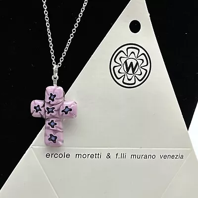 Authentic Murano Glass Millefiori Cross Pendant Necklace - ML - 15 • $25.99