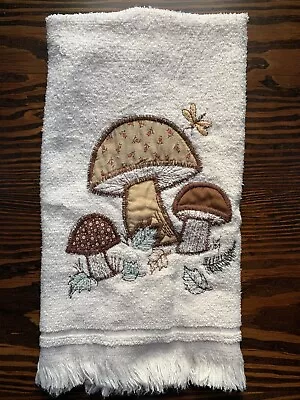 Vintage Mushroom Dish Towel Tea Towel Fringed Cotton Loop Yarn Brown Made In USA • $12