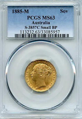 AUSTRALIA 1885 M Gold Sovereign  Young Head Queen Victoria PCGS MS63 Good Luster • $1300