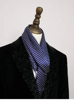 Men 100 Silk Scarf Vintage Polka Dot Cravat Double Layer Long Neckerchief Black • $16.99