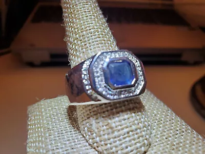 Brand New Men's 3 Carat Blue Sapphire Sterling Silver Ring Size 10 - Free Ship • $39.95