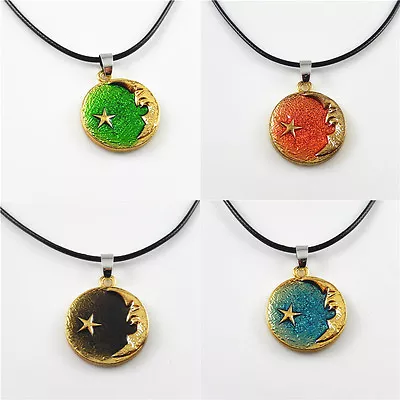 Fashion Enamel Plated Moon Star Charm Pendant Leather Cord Necklace Jewelry Gift • $0.99