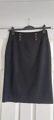 Marks & Spencer Black Pencil Slim Fully Lined Skirt With Button Trim Size 12 • £8