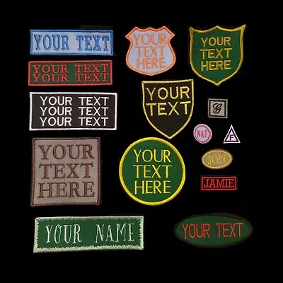 Personalised  Embroidered Name Patches Badges Iron On Sew Rolled Edge Embroidery • £1.50