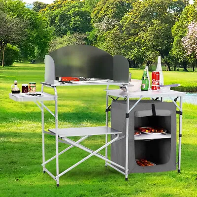 Aluminium Folding Camping Kitchen Table Storage Unit Outdoor Cook Station W/ Bag • £65.95