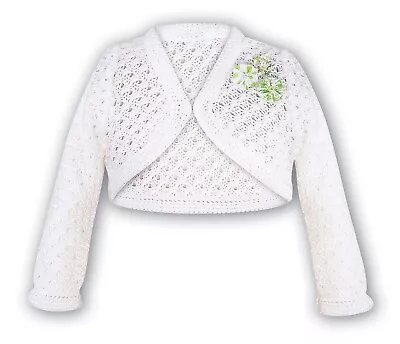 £14 • Buy Sarah Louise Girls Crochet Ivory Cardigan With Flowers 6 Months.