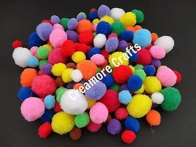 £3.95 • Buy 50 Craft Poms Multi Coloured Fluffy Mixed Pompoms Balls Various Sizes Crafts