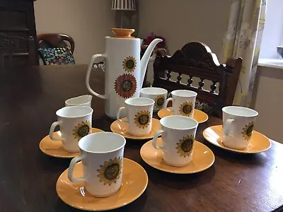 Vintage Retro J&G Meakin Coffee Set Sunflower Pot Cups & Saucers Jug &basin  • £45