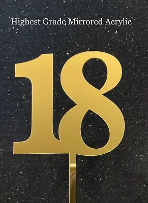 Birthday Acrylic Cake Topper Double Sided  Gold Mirror 18 21 30 40 50 60 70 80 • £4.99