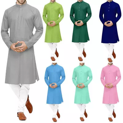 Men's Kurta Pajama Full Sleeve Tunic Wedding Shirt Regular Traditional Partywear • $26.54