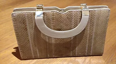 Ackery Of London Vintage Leather Tote Bag Snakeskin Beige With Detachable Strap • £60