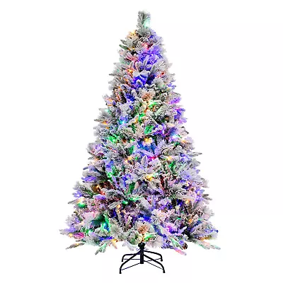 6 FT Pre-Lit Snow Flocked Christmas Tree Hinged Xmas Tree W/ 8 Modes 240 Lights • $139.99