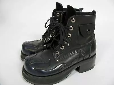 Muro Welt Boots Black Leather Platform Flames Bad Ass Goth Punk Grunge Shoe-9 • $259