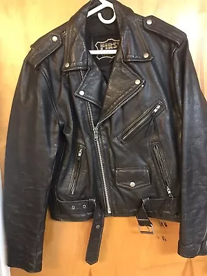 Vintage Mens First Genuine Leather Motorcycle Moto MC Lined Black Jacket • $99.99