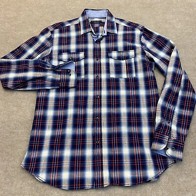 Zara Man Shirt Mens Medium Casual Long Sleeve Blue Plaid Tailored Fit Roll Tab • $7.99