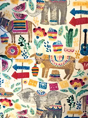 Mexican Vacation Llamas Elephants Bulls Burros Flannel Snuggle By JoAnn 42 X 15  • $5.99