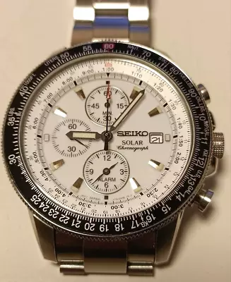 Seiko SSC013P1 Men's Watch Solar Rechargeable White Dial Analog 43mm Tested F/S • $300