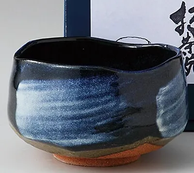 Japan Matcha Chawan Tea Bowl Navy Dark Blue White Brushed Tea Ceremony Mino Ware • $35.80