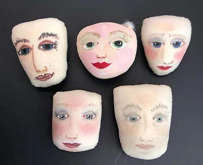 Vintage Lot Of 5 Poly Stuffed Fabric Doll Heads With OOAK Painted Faces • £23.74