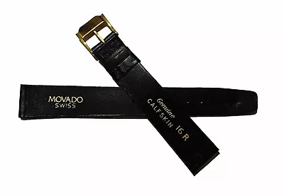 Movado Watch Band Black Genuine CALFSKIN 16mm R W/ Gold Tone Authentic Leather • $58
