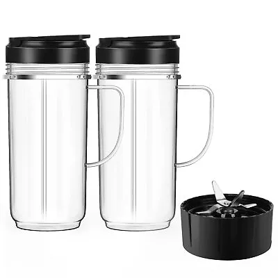 2 Pack Magic Bullet Blender Cups Tall 22oz Cups Mugs Flip Top To-Go Lids & 4... • $44.92