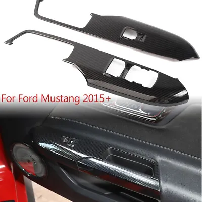 2pcs Carbon Fiber Window Lift Switch Button Trim Cover For Ford Mustang 2015+ • $22.99