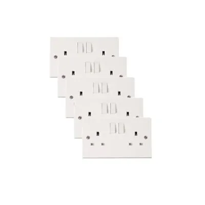 2 Gang Sockets 5 X 13amp Twin Double White Square Edged Switched Wall Sockets  • £14.99