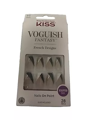 Kiss Voguish Fantasy French Designs 28 Nails FV19IP White Hunter Green Tips • $8.99