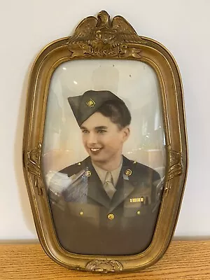 Vintage Antique WWII Military Soldier Portrait Photograph Convex Glass Frame • $100