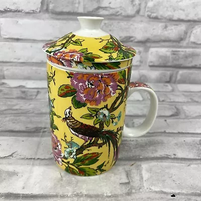 World Market Yellow & White Floral Chinese Tea Mug Diffuser With Lid • $14.69